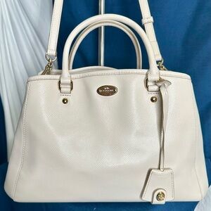 COACH Ivory Beige Crossgrain Leather Margot Carryall Satchel Crossbody HandBag
